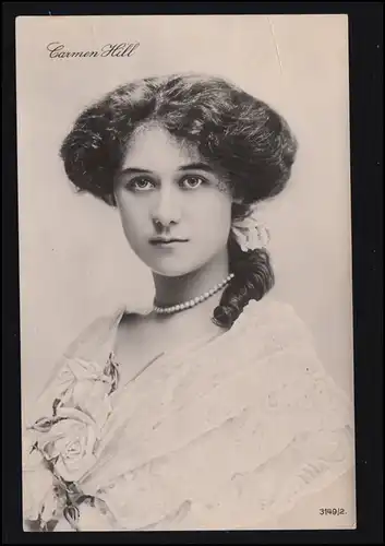 Foto-AK Schauspielerin Carmen Hill, UNTERPÖRLITZ (GRHZOT. SACHSEN) 20.8.1907