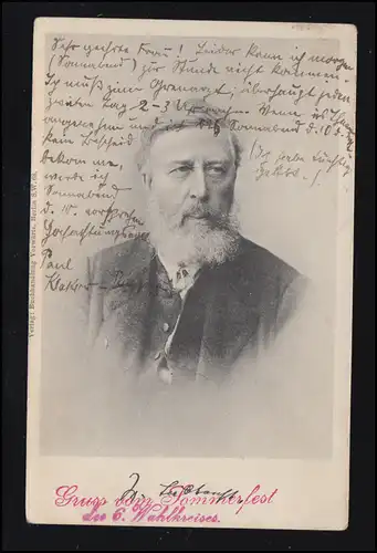AK Wilhelm Liebknecht - fondateur du SPD, BERLIN O 17f 3.11.1906, carte postale locale