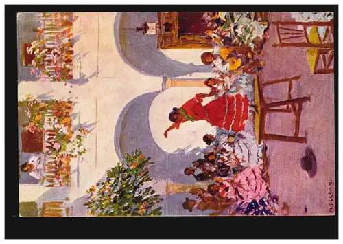 AK Folkhossen - peinture de Mariano Bertuchi danseuse flamenco