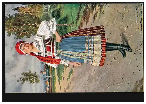 AK Volkstrachten: Frau in tschechslowakischer Nationaltracht, ungebraucht
