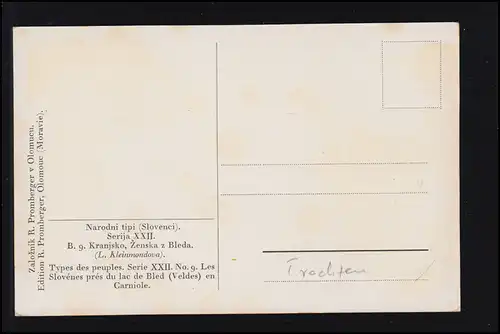 Carte de vue Femme en Slovène, Edition Promberger, inutilisé