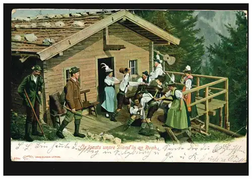 AK Bayerische Volksschönen: Conflit devant la Almhütte, SALZBURG 8.5.1906