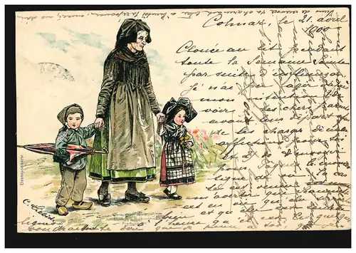 AK Carte postale d'Alsace - Scénarios alsaciens: femme avec enfants, COLMAR 21.4.00