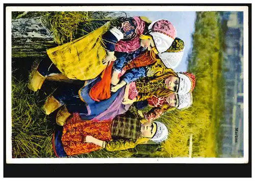 AK Holländische Volkstrachten: Kindergruppe in Holzschuhen, ungebraucht