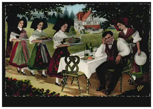 AK Elsässische Volkstrachten: Volksstück Hans im Schnokeloch, beschriftet