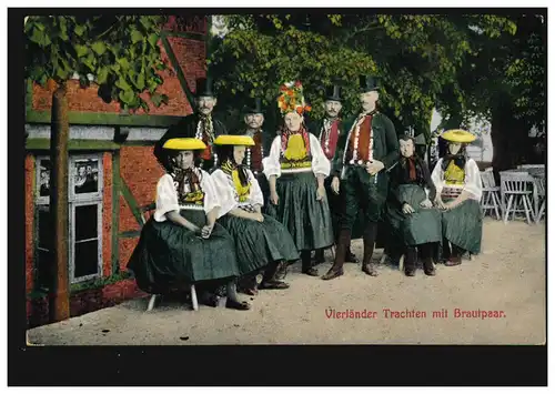 AK Costumes populaires: Chaussées quatre pays avec couple marié, non utilisé