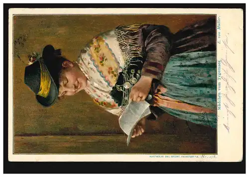 AK Folkschauden: Fille du Tegernsee, Tampon d'arrivée HALLE/SAALE 25.7.1899