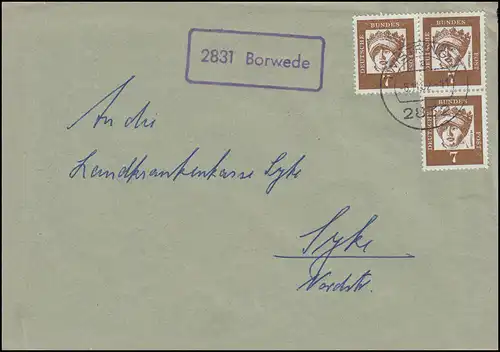 Temple de la poste de campagne 2831 Borwede sur lettre TWISTRINGEN 8.11.1962