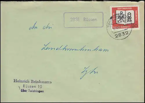 Temple de la poste de campagne 2831 Russen sur lettre TWISTRINGEN 16.10.1962