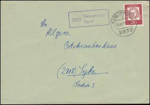 Landpost-Stempel 2831 Neuenmarhorst auf Brief TWISTRINGEN 26.10.1963