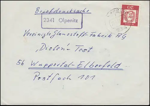 Landpost-Stempel 2341 Olpenitz auf Brief KAPPELN 30.4.1963