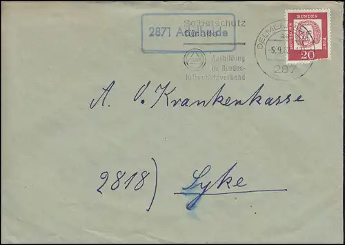 Temple de la poste de campagne 2871 Adelheide sur lettre DELMENHORST 5.9.1962