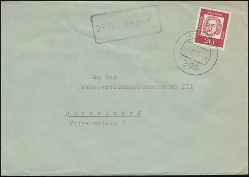 Temple de la poste de campagne 2951 Amdorf sur lettre LEER 1 - 7.8.1963