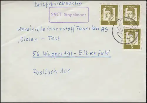 Landpost-Stempel 2951 Stapelmoor auf Briefdrucksache LEER (OSTFRIESL.) 2.5.1963