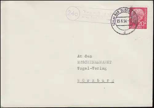 Landpost-Stempel Trenthorst über BAD OLDESLOE 25.6.1958 auf Brief