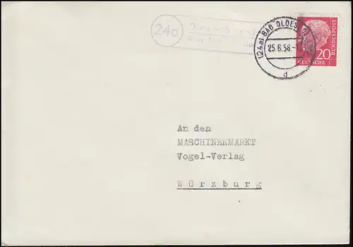 Trenthorst, temple de la poste de campagne sur BAD OLDESLOE 25.6.1958 sur lettre