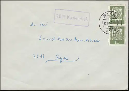 Landpost-Stempel 2819 Kastendiek auf Brief SYKE 15.11.1963