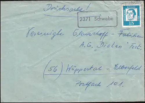 Landpost-Stempel 2371 Schwabe auf Briefdrucksache RENDSBURG um 1963