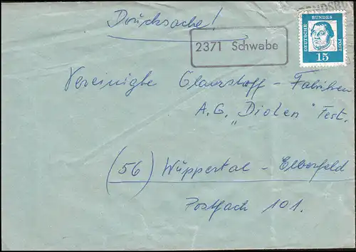 Temple de la poste de campagne 2371 Schwabe sur l'impression de lettres RENDSBURG vers 1963