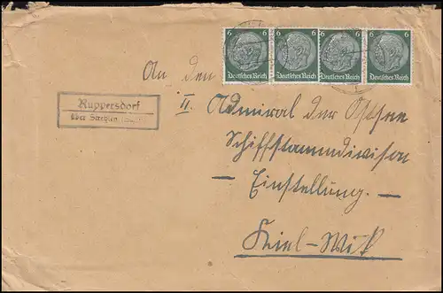 Landpost-Stempel Ruppersdorf über STREHLEN (SCHLESIEN) 12.12.1936 auf Brief 