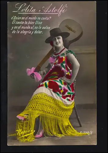 Photo AK artiste Lolita Astolfi avec guitare, coloré, inutilisé