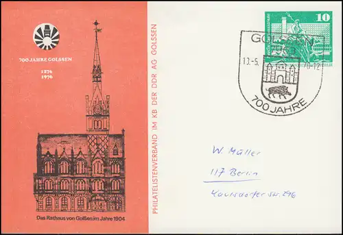 PP 15/67 Bâtiments 10 Pf 700 ans Golfen 1976, SSt GOLSSEN Armoiries de la ville 11.5.1976