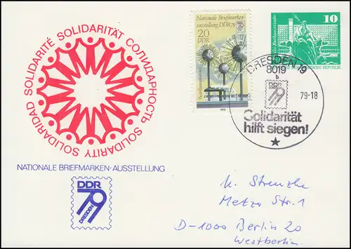 PP 15/107 Exposition SOLIDARITÉ DDR 79 avec supplément, SSt DRESDEN 12.8.1979