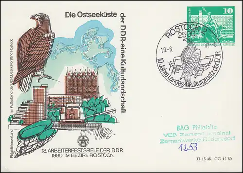 PP 15/120 Bâtiments Festival des travailleurs de la RDA 1980, SSt ROSTOCK Adler 19.6.1980