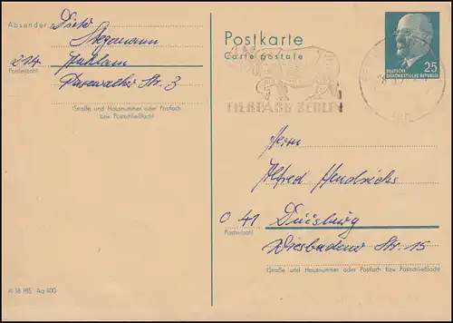 Werbestempel Nashorn - Tierparl Berlin auf DDR Postkarte P 25 BERLIN 28.3.1972