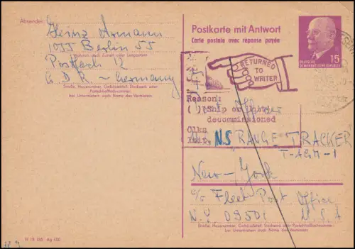 DDR P 74F SSt OBERWIESENTHAL Wintersportplatz 1970 nach New York und zurück