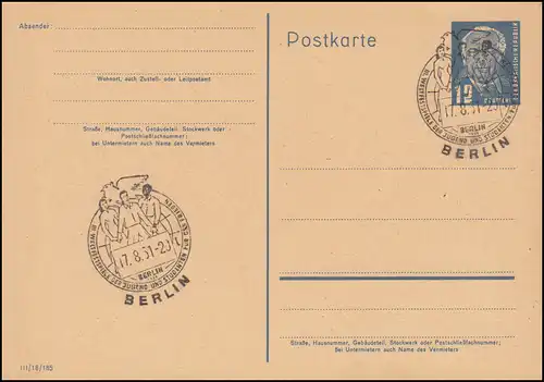 DDR P 50/03 Pieck: Druckvermerk III/18/185 SSt BERLIN Weltfestspiele 7.8.1951