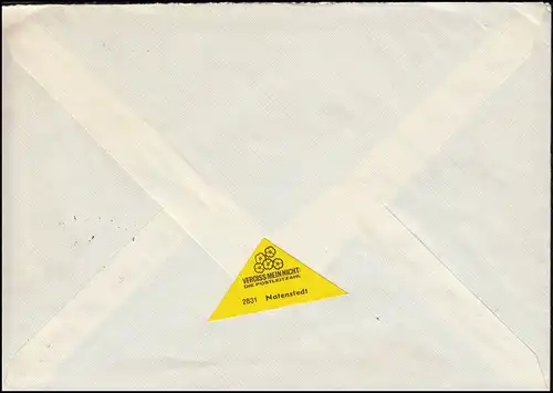 Temple de Landpost 2831 Natenstedt sur lettre TWISTRINGEN 4.10.62 avec vignette PLZ