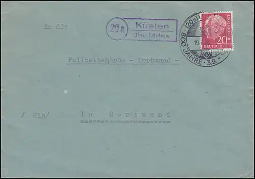 Templier de la campagne côtière sur Loukhov sur lettre SSt LÜCHOW 800 ans 19.7.1958