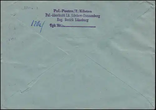 Landpost-Stempel Küsten über Lüchow auf Brief SSt LÜCHOW 800 Jahre 19.7.1958