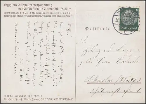 Landpost-Stempel Kaltensondheim über KITZINGEN 30.10.1938 auf AK Stadt Steyr
