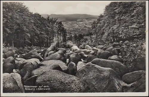 Landpost-Stempel Staffel über DARMSTADT 13.5.38, AK Felsenmeer auf dem Felsberg