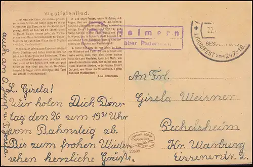 Le temple de Landpost Helmer sur Paderborn sur AK Westfalenlied, SSt Liborifest