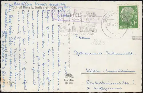 Landpost-Stempel Banz (Schloss Banz) auf passender AK, LICHTENFELS 8.6.1959