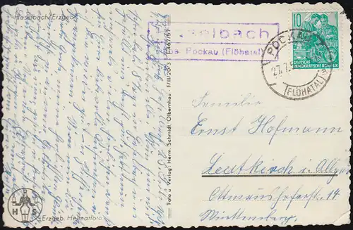 Landpost-Stempel Hasselbach über POCKAU (FLÖHATAL) 27.7.1959  auf passender AK