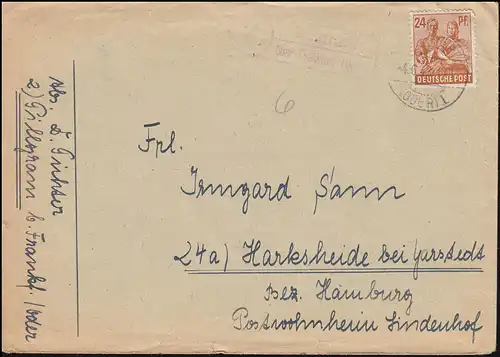 Landpost-Stempel Pillgram über FRANKFURT (ODER) 1 - 4.6.1948 auf Brief