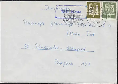 Landpost-Stempel 2851 Nesse auf Drucksache BREMERHAVEN 2.5.1963