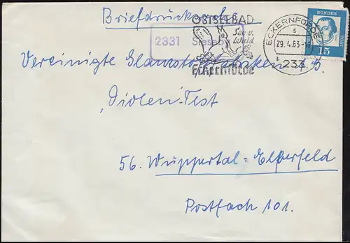 Landpost-Stempel 2331 Sieseby auf Briefdrucksache Werbe-O ECKENFÖRDE 29.4.1963