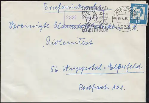 Temple de la poste de campagne 2331 Sieseby sur l'impression de correspondance publicité-O COUVERTURE 29.4.1963