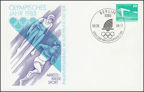 PP 17/100 Bâtiments 10 Pf Année olympique 1988, SSt BERLIN Feu olympique