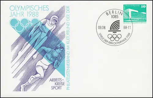 PP 17/100 Bauwerke 10 Pf Olympisches Jahr 1988, SSt BERLIN Olympisches Feuer