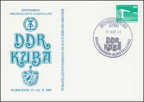 PP 17/80 Bauwerke 10 Pf Ausstellung DDR-Karibik 1987, SSt SCHWERIN 1987