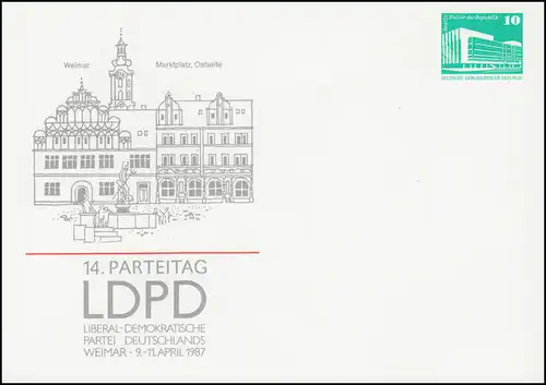 PP 17/72 Bâtiments 10 Pf Congrès du parti LDPD Weimar 1987, **