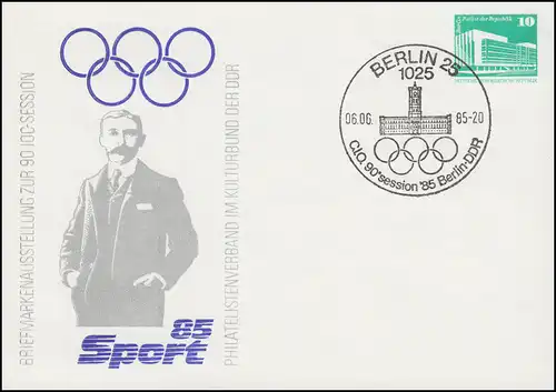 PP 17/60 Bâtiments 10 Pf Session IOC Berlin Sport'85, SSt Berlin Anneaux olympiques