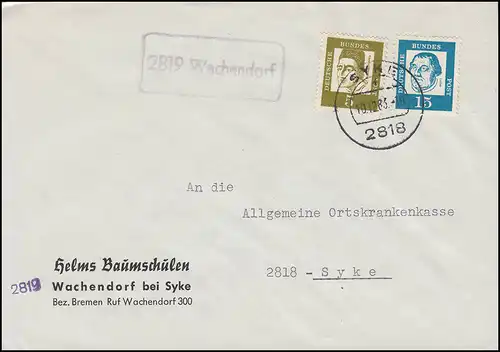 Temple de Landpost 2819 Wagendorf sur l'impression de lettres SYKE 10.12.1963