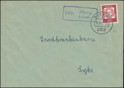 Landpost-Stempel 2831 Albringhausen auf Brief BASSUM 10.9.1963